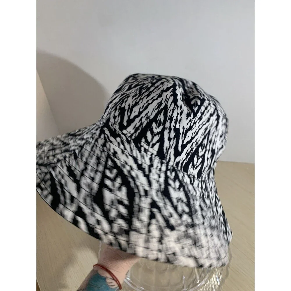 Kate Landry Women's Black & White Geometric Wide Brim Sun Hat packable